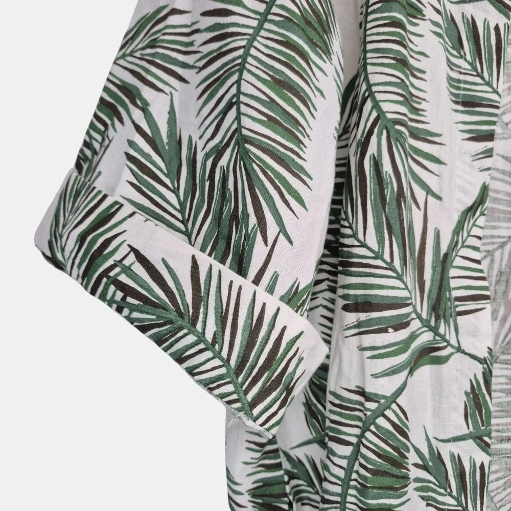 Mirror Image Womens Size S Palm Tropical Leaf Open Swim Cover Tunic Linen Cotton - Picture 5 of 10